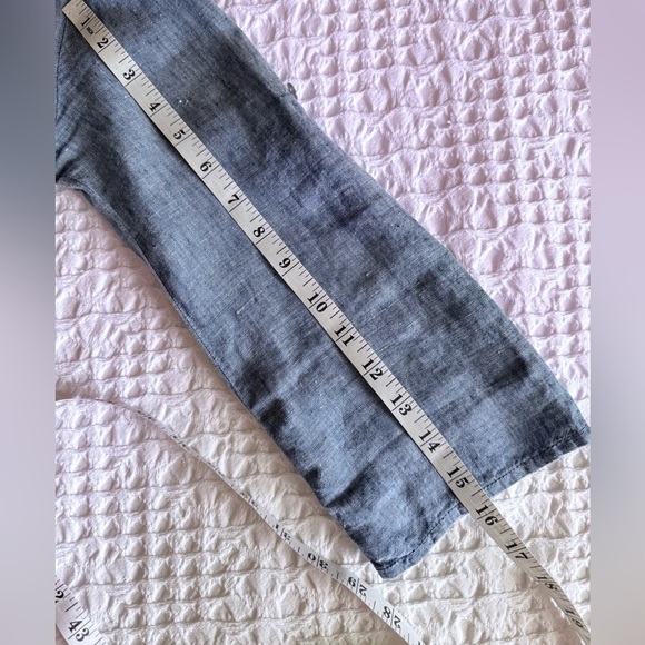 MAX STUDIO Linen Shirt Dress XS Tab Sleeve Button Down Denim Look - Picture 7 of 9